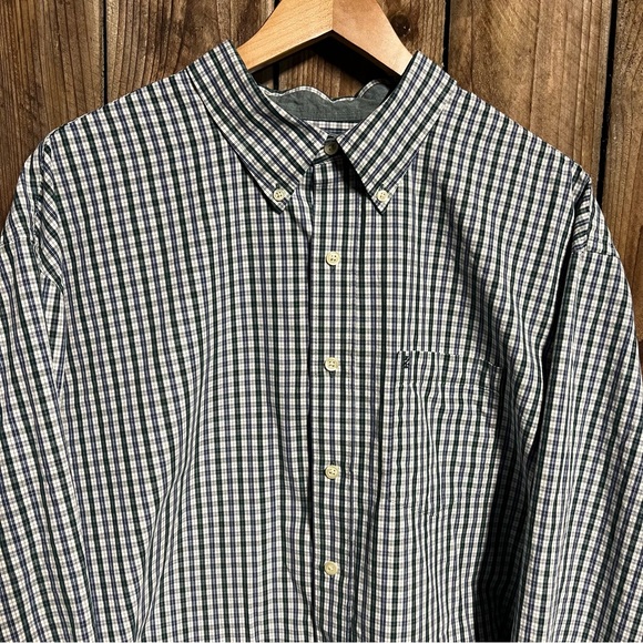 IZOD Blue & Green Plaid Long Sleeve Button Up Down Men’s XXL 100% Cotton - Picture 2 of 9